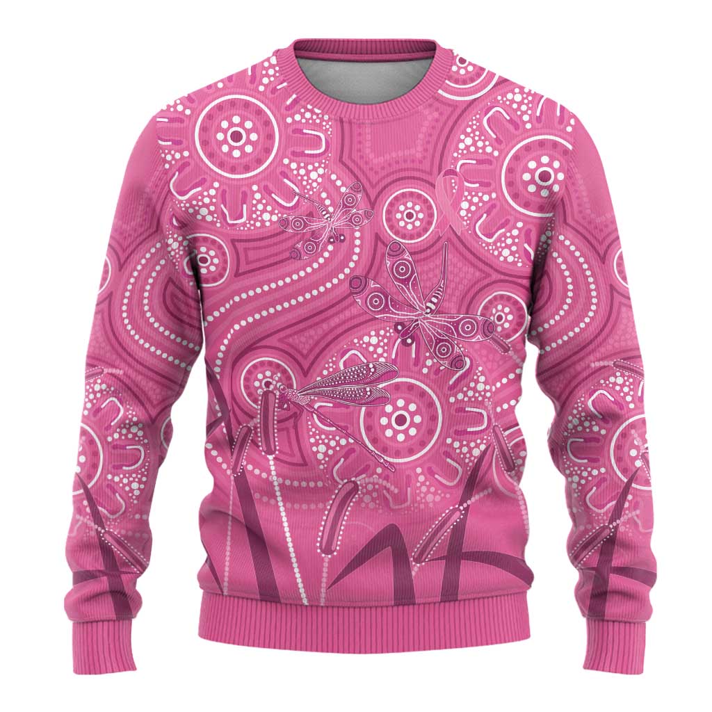 Australia Indigenous Pink Month Ugly Christmas Sweater Breast Cancer Aboriginal Dragonflies Ribbon - Aussie Hoodie