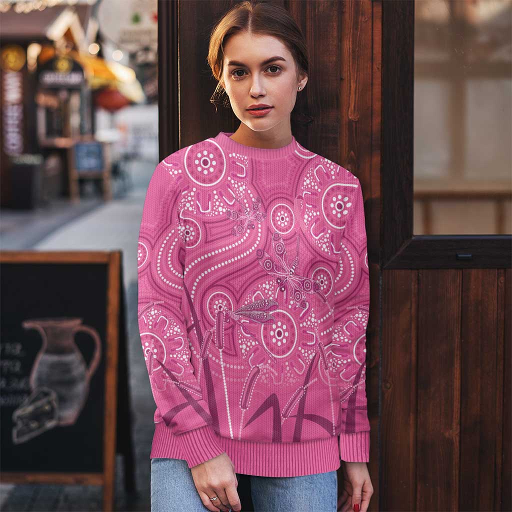 Australia Indigenous Pink Month Ugly Christmas Sweater Breast Cancer Aboriginal Dragonflies Ribbon - Aussie Hoodie