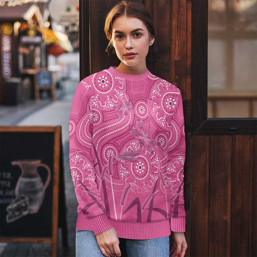 Australia Indigenous Pink Month Ugly Christmas Sweater Breast Cancer Aboriginal Dragonflies Ribbon - Aussie Hoodie