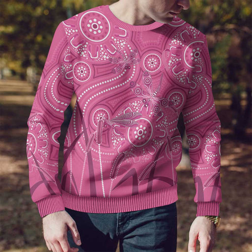 Australia Indigenous Pink Month Ugly Christmas Sweater Breast Cancer Aboriginal Dragonflies Ribbon - Aussie Hoodie