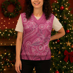 Australia Indigenous Pink Month Christmas Knitted V-Neck Vest Breast Cancer Aboriginal Dragonflies Ribbon - Aussie Hoodie