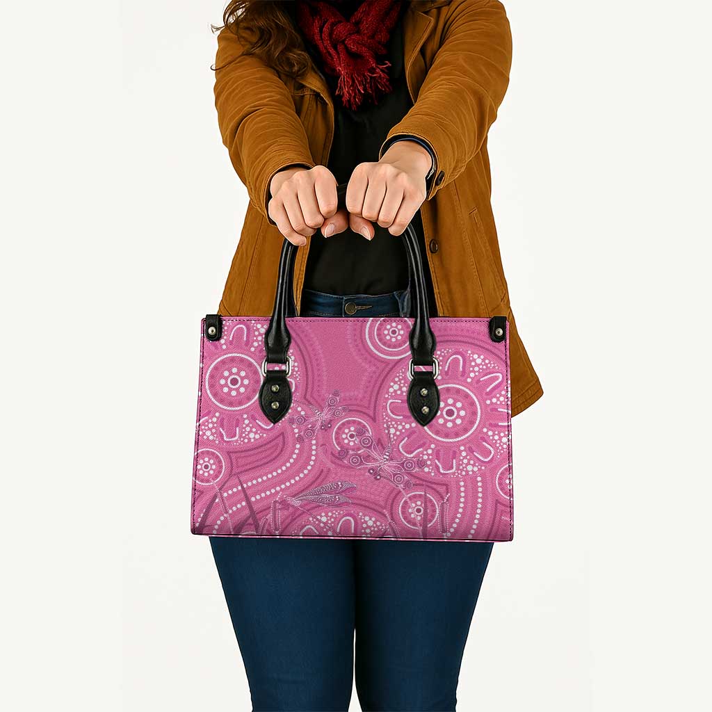 Australia Indigenous Pink Month Leather Bag Breast Cancer Aboriginal Dragonflies Ribbon - Aussie Hoodie