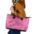 Australia Indigenous Pink Month Leather Tote Bag Breast Cancer Aboriginal Dragonflies Ribbon - Aussie Hoodie