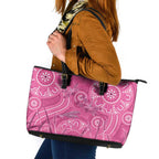 Australia Indigenous Pink Month Leather Tote Bag Breast Cancer Aboriginal Dragonflies Ribbon - Aussie Hoodie
