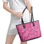 Australia Indigenous Pink Month Leather Tote Bag Breast Cancer Aboriginal Dragonflies Ribbon - Aussie Hoodie