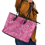 Australia Indigenous Pink Month Leather Tote Bag Breast Cancer Aboriginal Dragonflies Ribbon - Aussie Hoodie