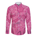 Australia Indigenous Pink Month Long Sleeve Button Shirt Breast Cancer Aboriginal Dragonflies Ribbon - Aussie Hoodie