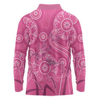 Australia Indigenous Pink Month Long Sleeve Polo Shirt Breast Cancer Aboriginal Dragonflies Ribbon - Aussie Hoodie