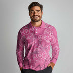 Australia Indigenous Pink Month Long Sleeve Polo Shirt Breast Cancer Aboriginal Dragonflies Ribbon - Aussie Hoodie