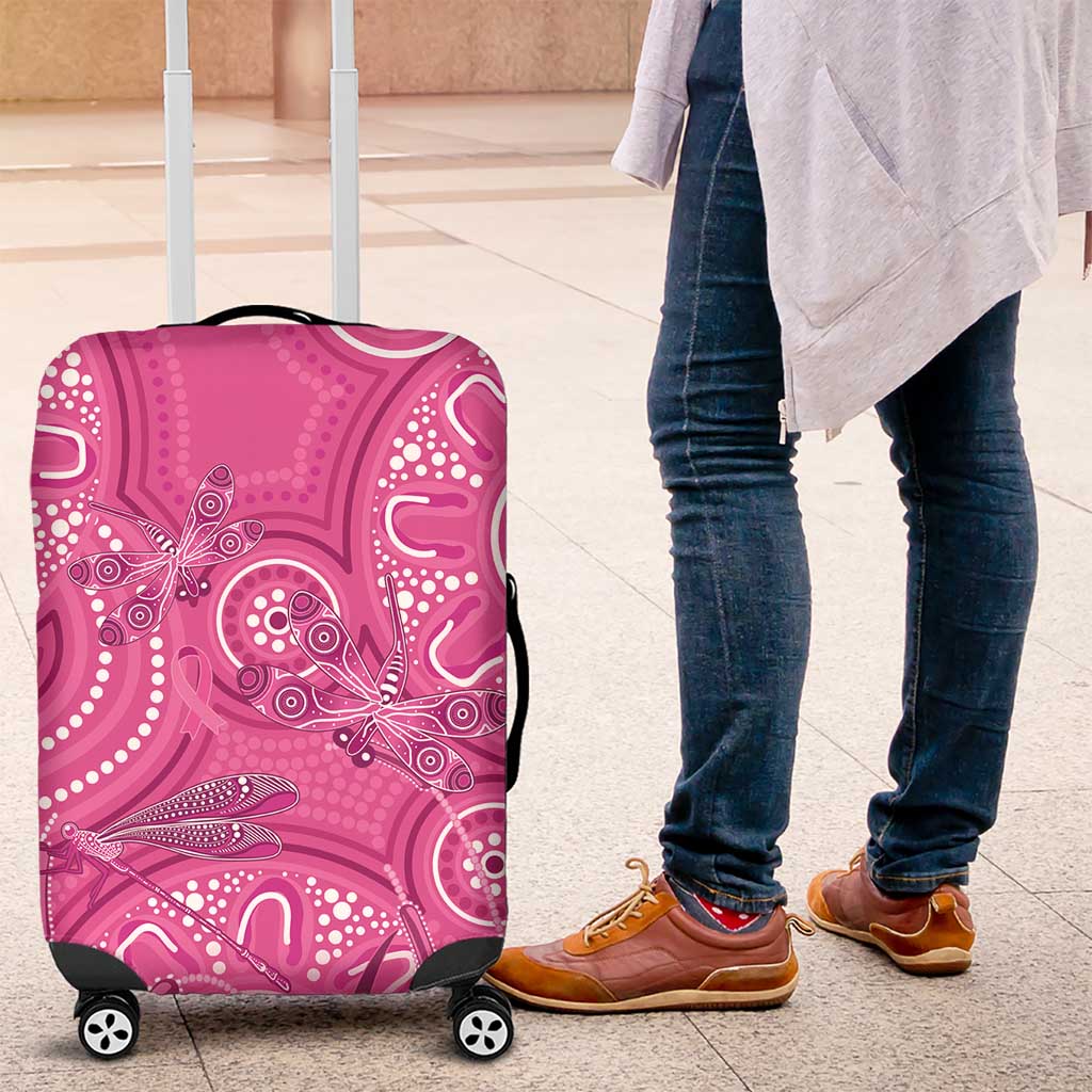Australia Indigenous Pink Month Luggage Cover Breast Cancer Aboriginal Dragonflies Ribbon - Aussie Hoodie