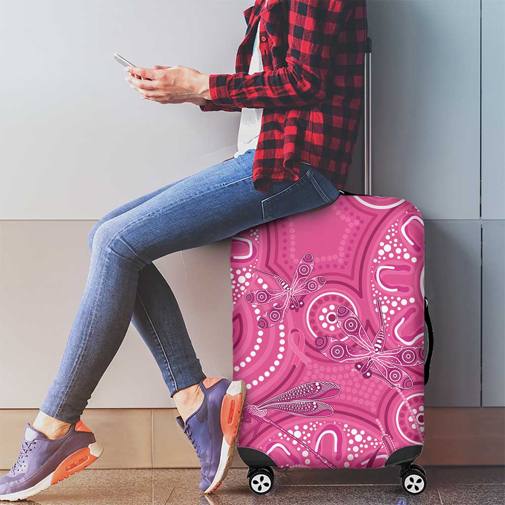 Australia Indigenous Pink Month Luggage Cover Breast Cancer Aboriginal Dragonflies Ribbon - Aussie Hoodie
