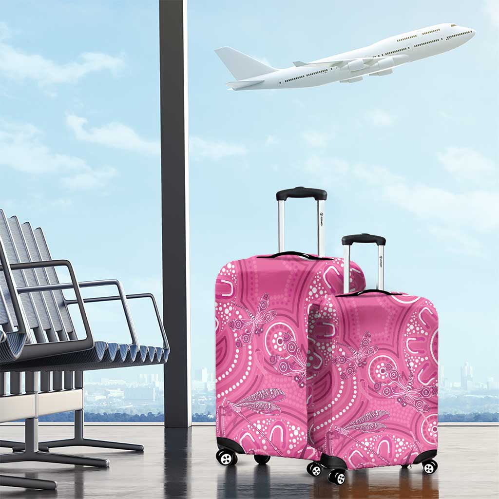 Australia Indigenous Pink Month Luggage Cover Breast Cancer Aboriginal Dragonflies Ribbon - Aussie Hoodie