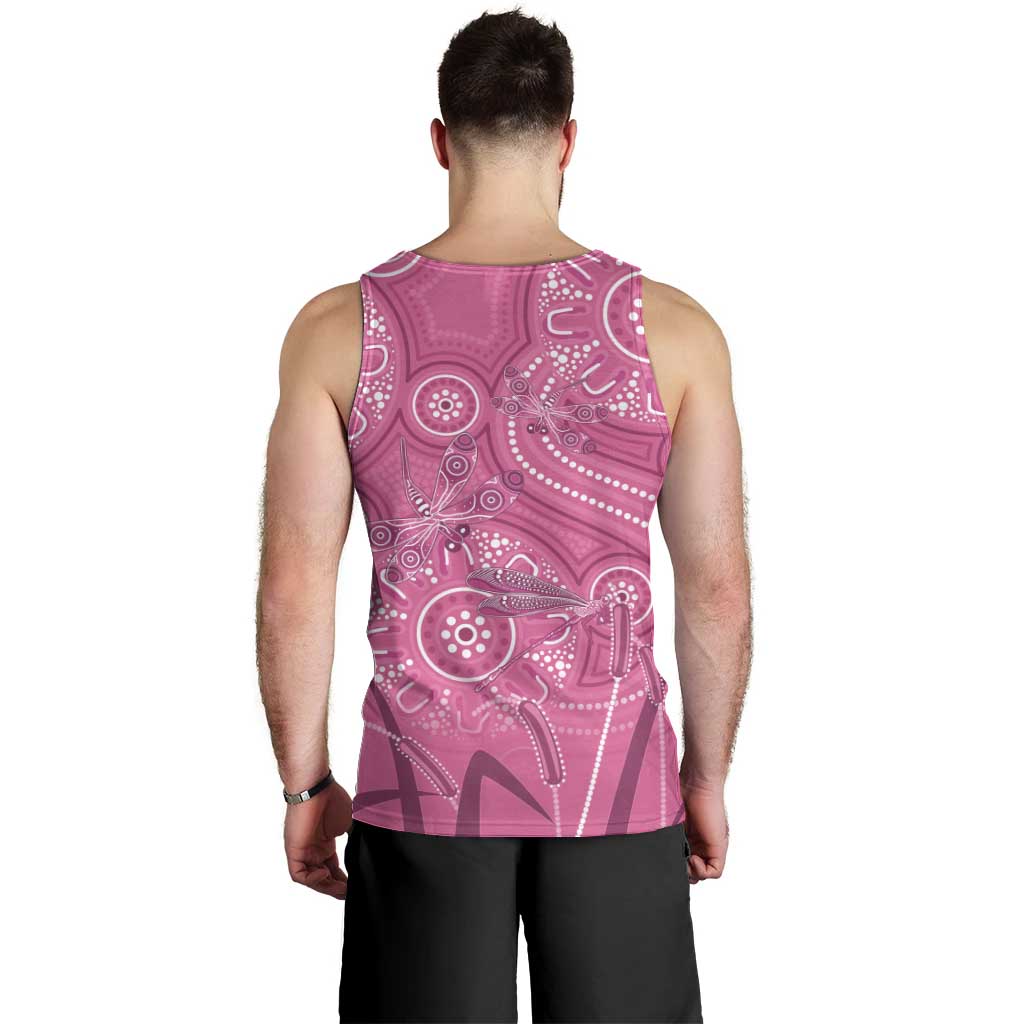 Australia Indigenous Pink Month Men Tank Top Breast Cancer Aboriginal Dragonflies Ribbon - Aussie Hoodie