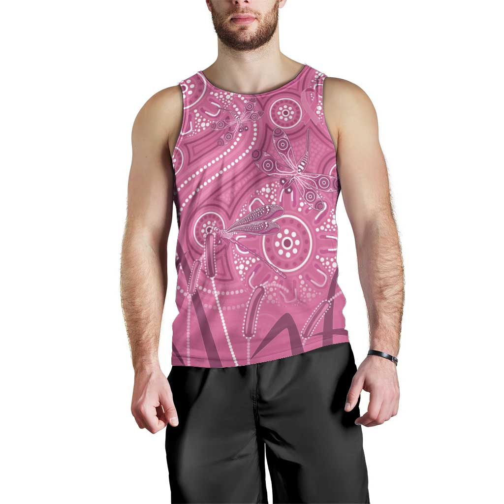 Australia Indigenous Pink Month Men Tank Top Breast Cancer Aboriginal Dragonflies Ribbon - Aussie Hoodie