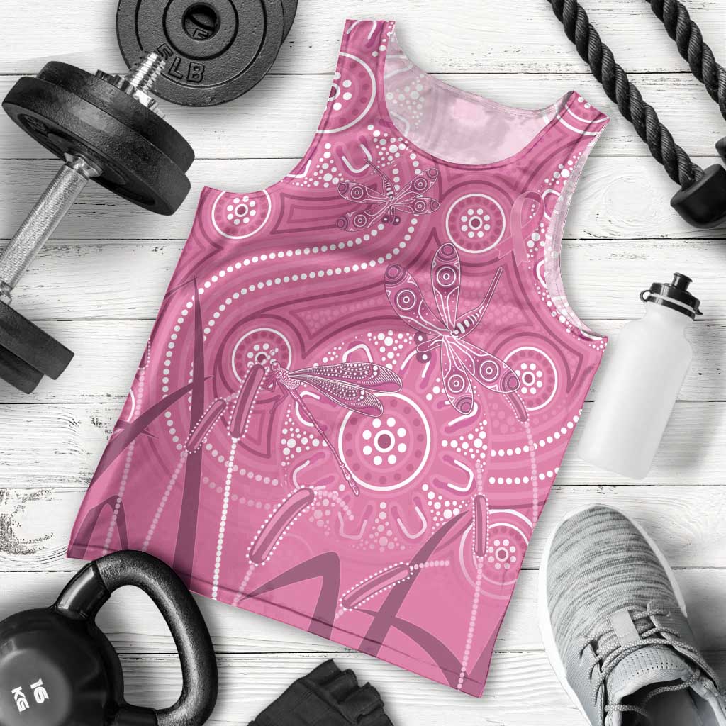 Australia Indigenous Pink Month Men Tank Top Breast Cancer Aboriginal Dragonflies Ribbon - Aussie Hoodie