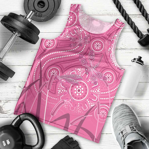 Australia Indigenous Pink Month Men Tank Top Breast Cancer Aboriginal Dragonflies Ribbon - Aussie Hoodie