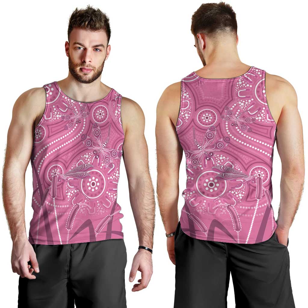 Australia Indigenous Pink Month Men Tank Top Breast Cancer Aboriginal Dragonflies Ribbon - Aussie Hoodie