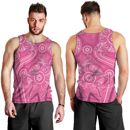 Australia Indigenous Pink Month Men Tank Top Breast Cancer Aboriginal Dragonflies Ribbon - Aussie Hoodie