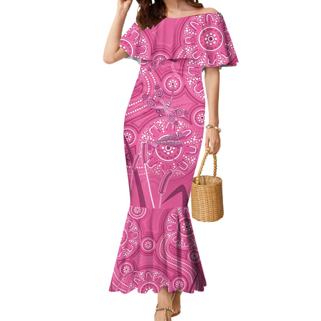 Australia Indigenous Pink Month Mermaid Dress Breast Cancer Aboriginal Dragonflies Ribbon - Aussie Hoodie
