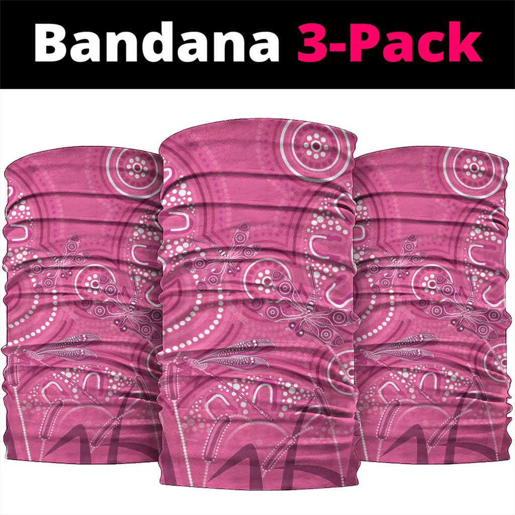 Australia Indigenous Pink Month Neck Gaiter Breast Cancer Aboriginal Dragonflies Ribbon - Aussie Hoodie