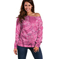 Australia Indigenous Pink Month Off Shoulder Sweater Breast Cancer Aboriginal Dragonflies Ribbon - Aussie Hoodie