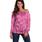 Australia Indigenous Pink Month Off Shoulder Sweater Breast Cancer Aboriginal Dragonflies Ribbon - Aussie Hoodie