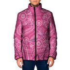 Australia Indigenous Pink Month Padded Jacket Breast Cancer Aboriginal Dragonflies Ribbon - Aussie Hoodie