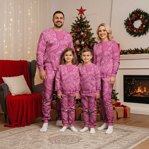Australia Indigenous Pink Month Christmas Pajama Set Breast Cancer Aboriginal Dragonflies Ribbon - Aussie Hoodie