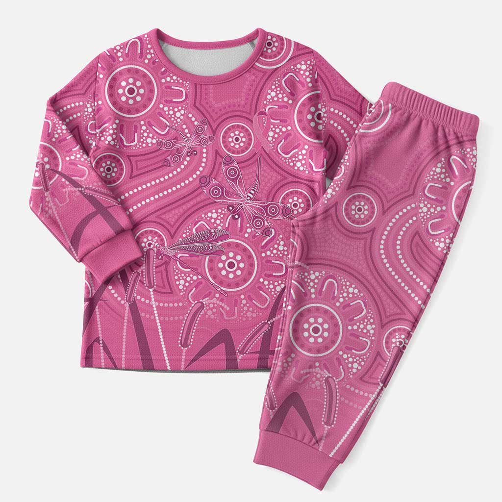Australia Indigenous Pink Month Christmas Pajama Set Breast Cancer Aboriginal Dragonflies Ribbon - Aussie Hoodie