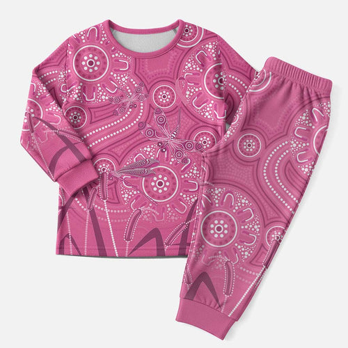 Australia Indigenous Pink Month Christmas Pajama Set Breast Cancer Aboriginal Dragonflies Ribbon - Aussie Hoodie