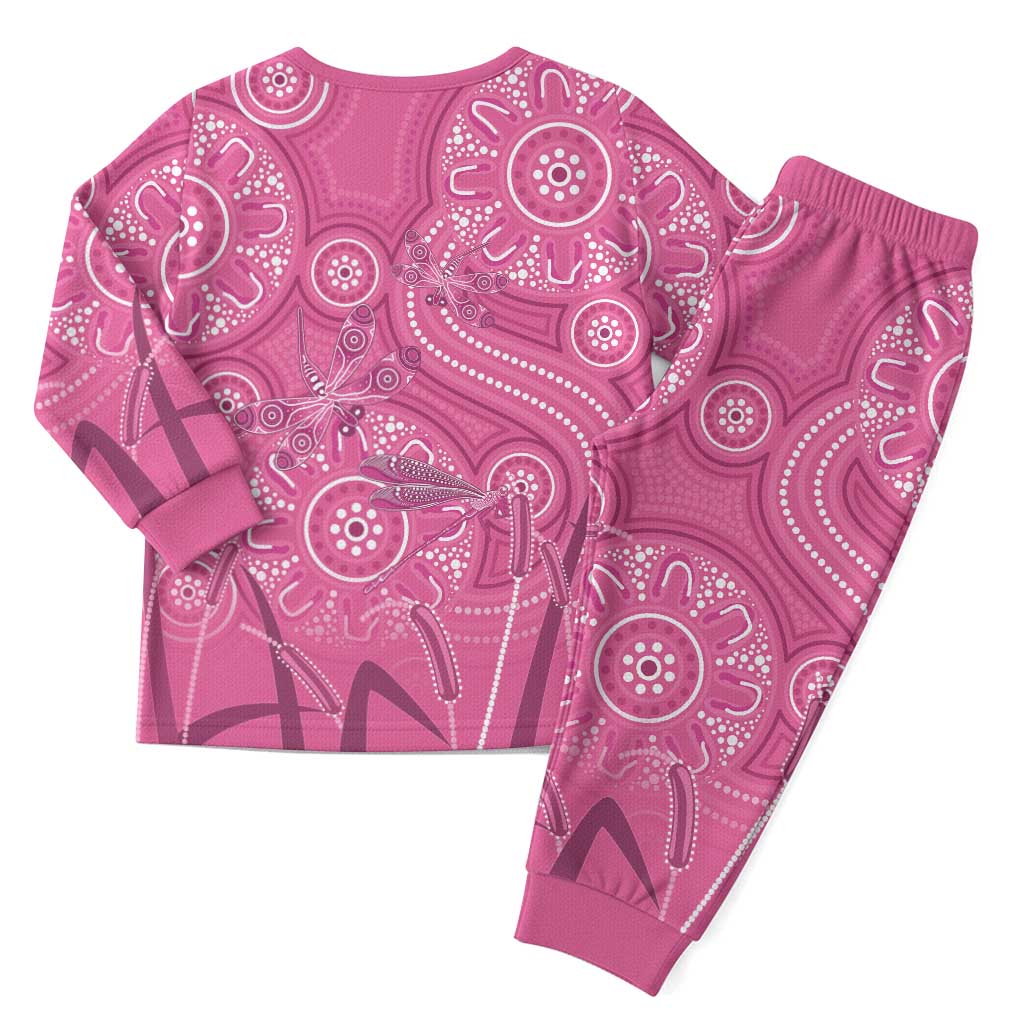 Australia Indigenous Pink Month Christmas Pajama Set Breast Cancer Aboriginal Dragonflies Ribbon - Aussie Hoodie