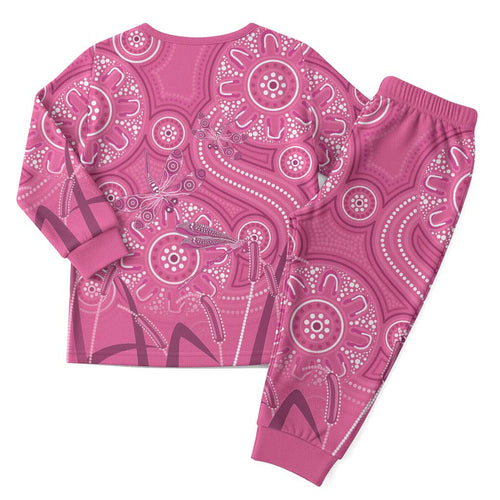 Australia Indigenous Pink Month Christmas Pajama Set Breast Cancer Aboriginal Dragonflies Ribbon - Aussie Hoodie