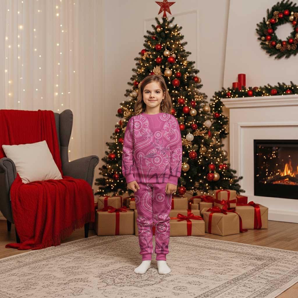 Australia Indigenous Pink Month Christmas Pajama Set Breast Cancer Aboriginal Dragonflies Ribbon - Aussie Hoodie