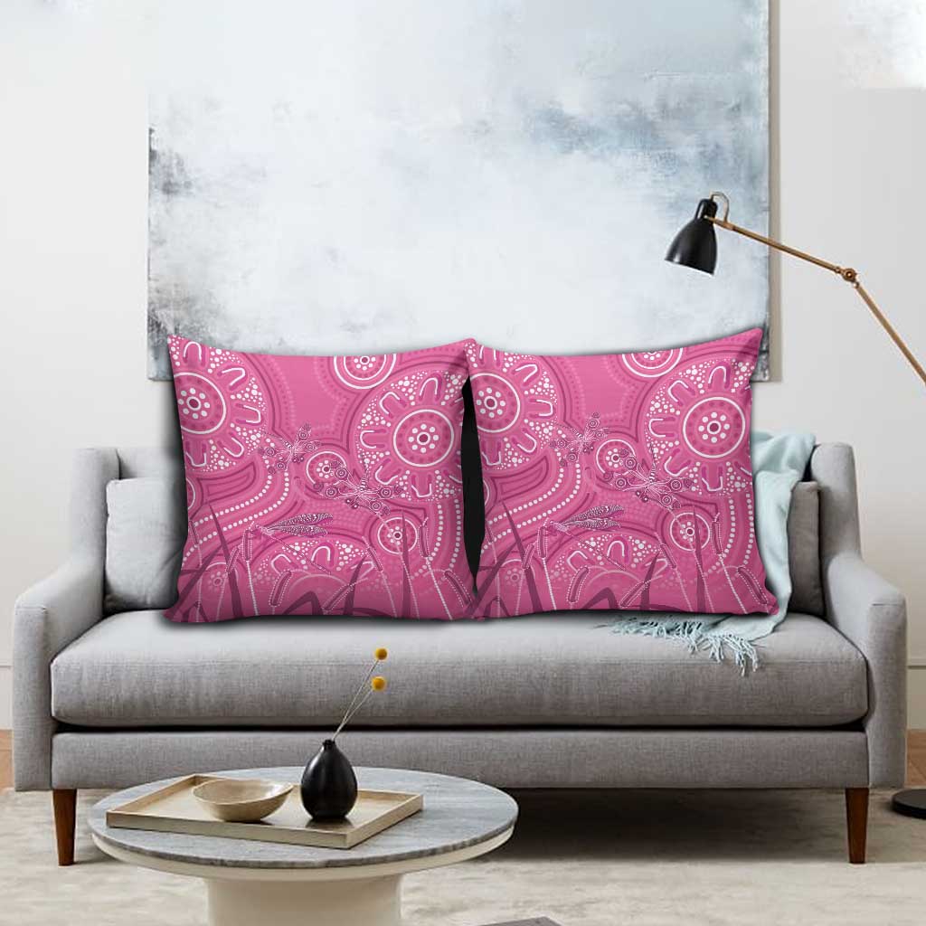 Australia Indigenous Pink Month Pillow Cover Breast Cancer Aboriginal Dragonflies Ribbon - Aussie Hoodie