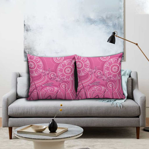 Australia Indigenous Pink Month Pillow Cover Breast Cancer Aboriginal Dragonflies Ribbon - Aussie Hoodie
