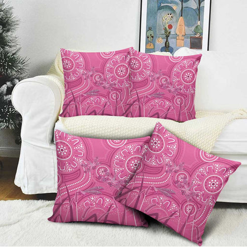 Australia Indigenous Pink Month Pillow Cover Breast Cancer Aboriginal Dragonflies Ribbon - Aussie Hoodie