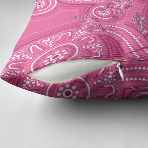Australia Indigenous Pink Month Pillow Cover Breast Cancer Aboriginal Dragonflies Ribbon - Aussie Hoodie