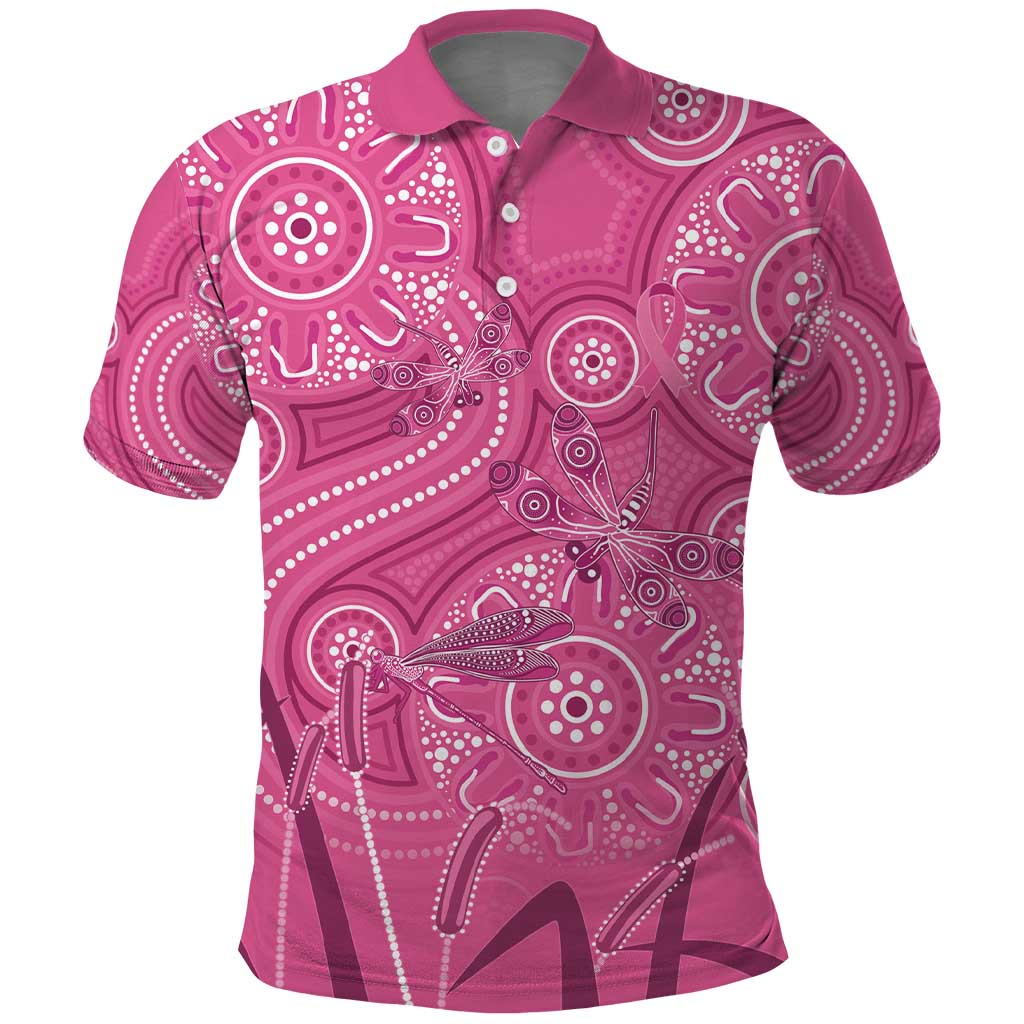 Australia Indigenous Pink Month Polo Shirt Breast Cancer Aboriginal Dragonflies Ribbon - Aussie Hoodie
