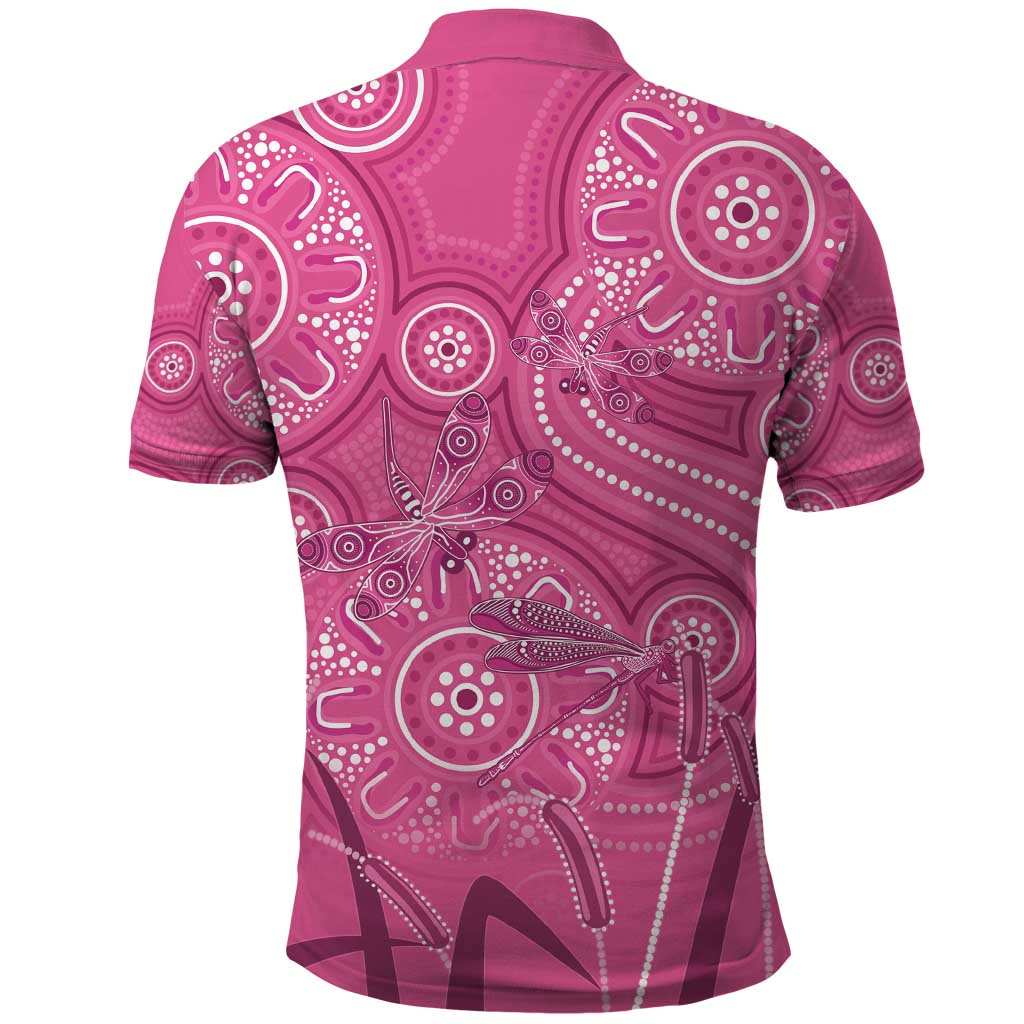 Australia Indigenous Pink Month Polo Shirt Breast Cancer Aboriginal Dragonflies Ribbon - Aussie Hoodie