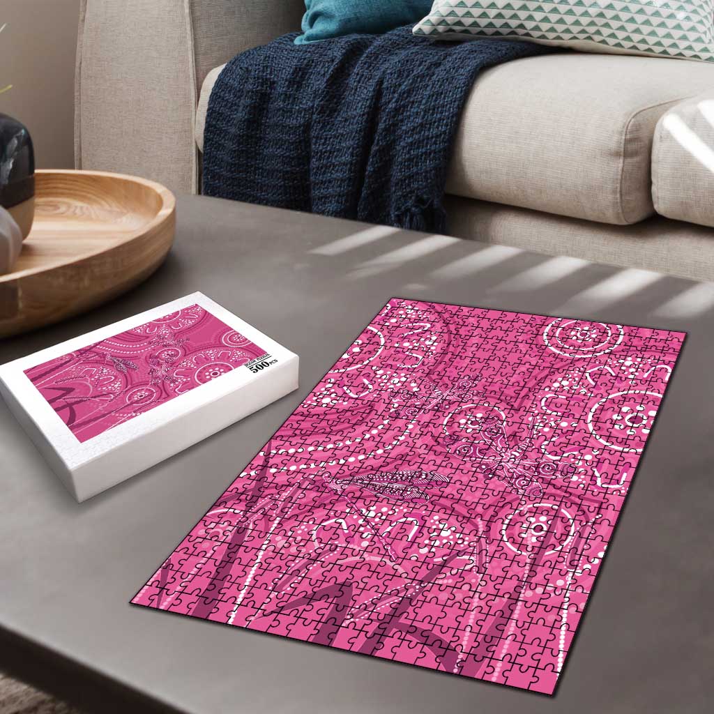 Australia Indigenous Pink Month Puzzle Breast Cancer Aboriginal Dragonflies Ribbon - Aussie Hoodie