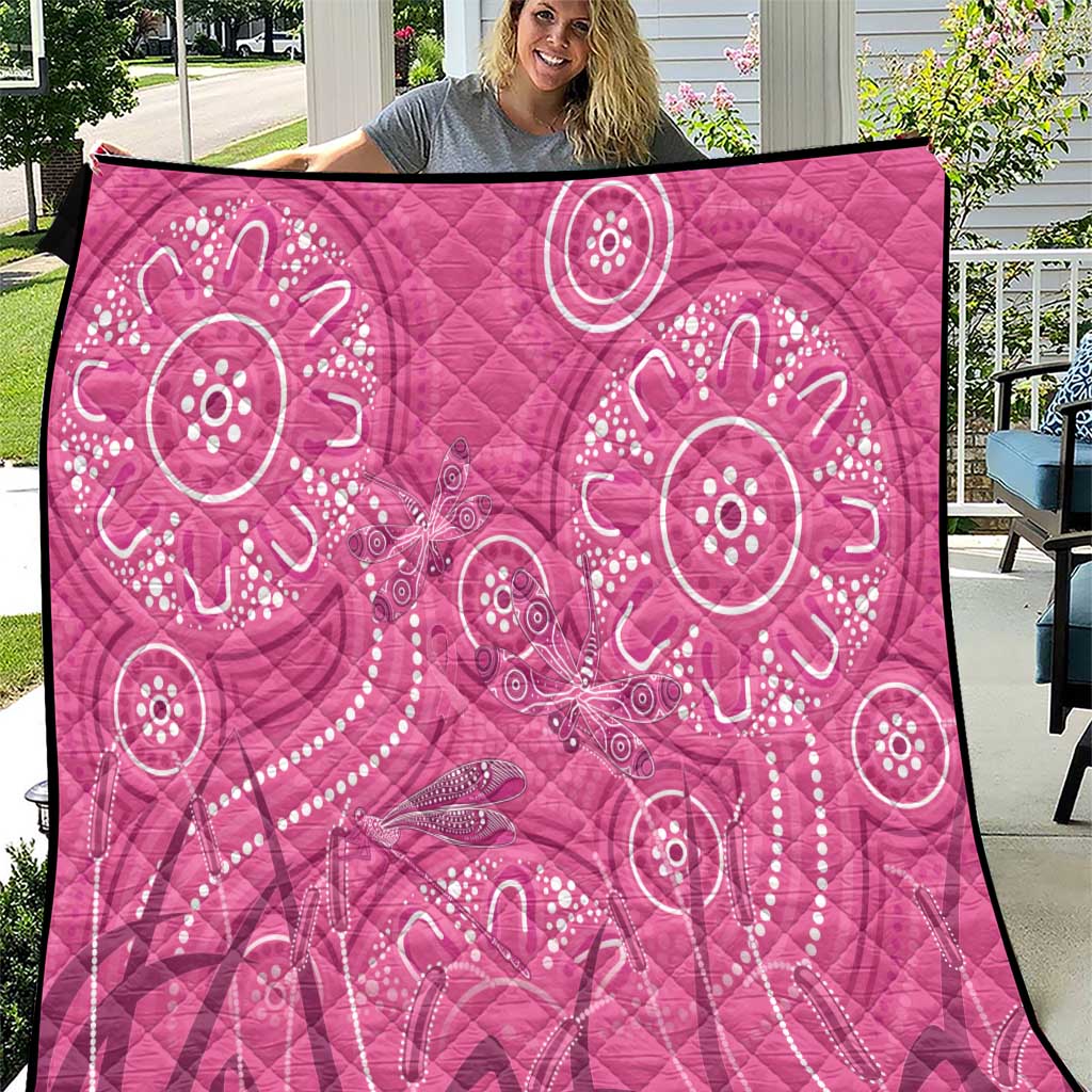 Australia Indigenous Pink Month Quilt Breast Cancer Aboriginal Dragonflies Ribbon - Aussie Hoodie