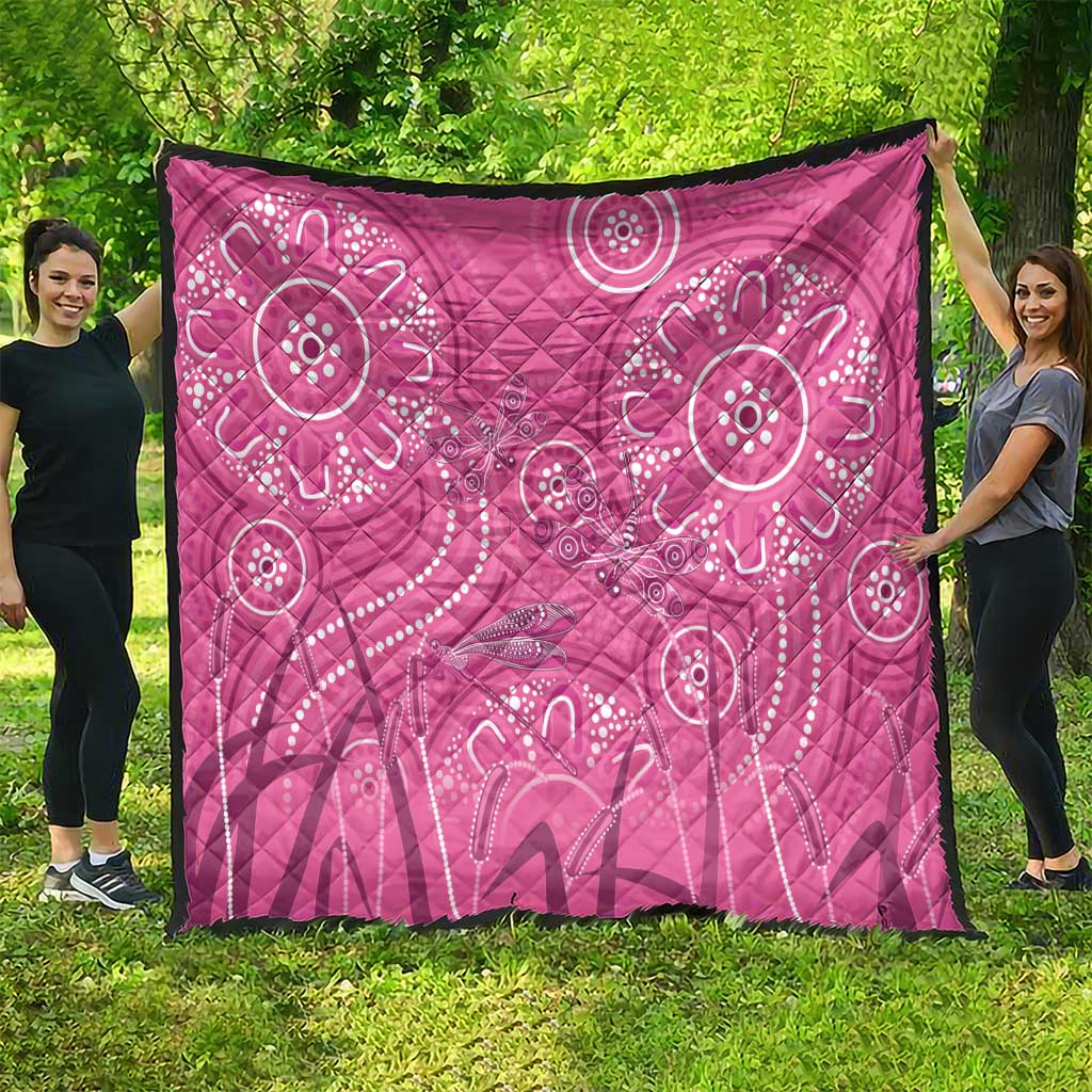 Australia Indigenous Pink Month Quilt Breast Cancer Aboriginal Dragonflies Ribbon - Aussie Hoodie