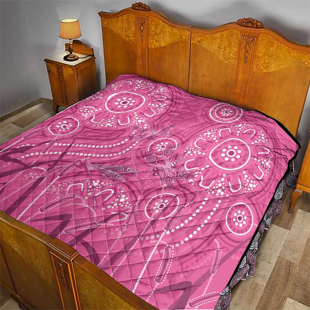 Australia Indigenous Pink Month Quilt Breast Cancer Aboriginal Dragonflies Ribbon - Aussie Hoodie