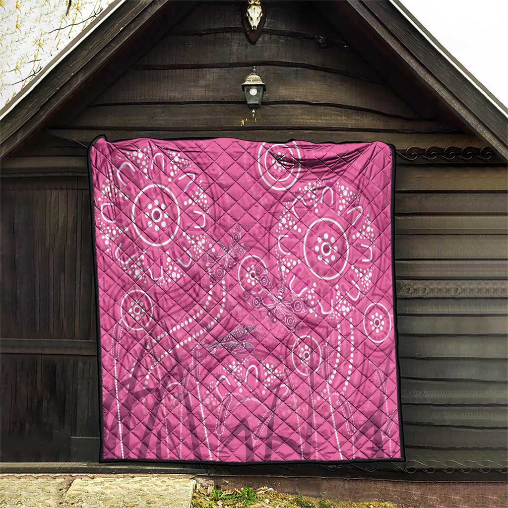 Australia Indigenous Pink Month Quilt Breast Cancer Aboriginal Dragonflies Ribbon - Aussie Hoodie