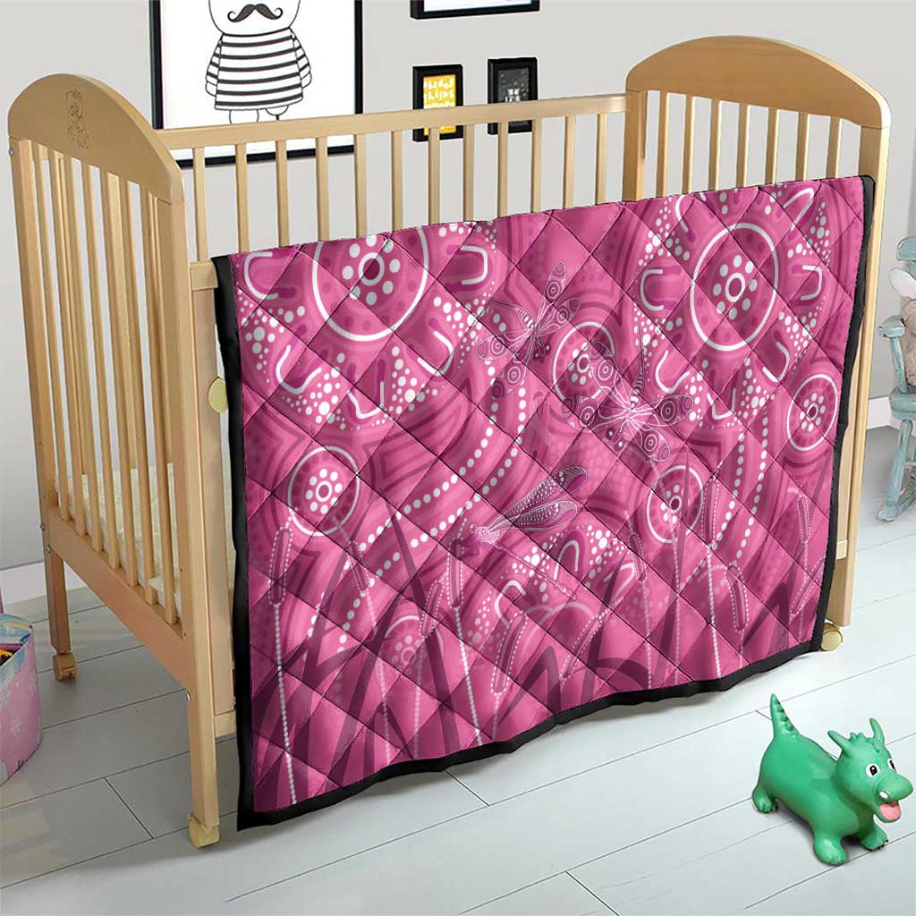 Australia Indigenous Pink Month Quilt Breast Cancer Aboriginal Dragonflies Ribbon - Aussie Hoodie