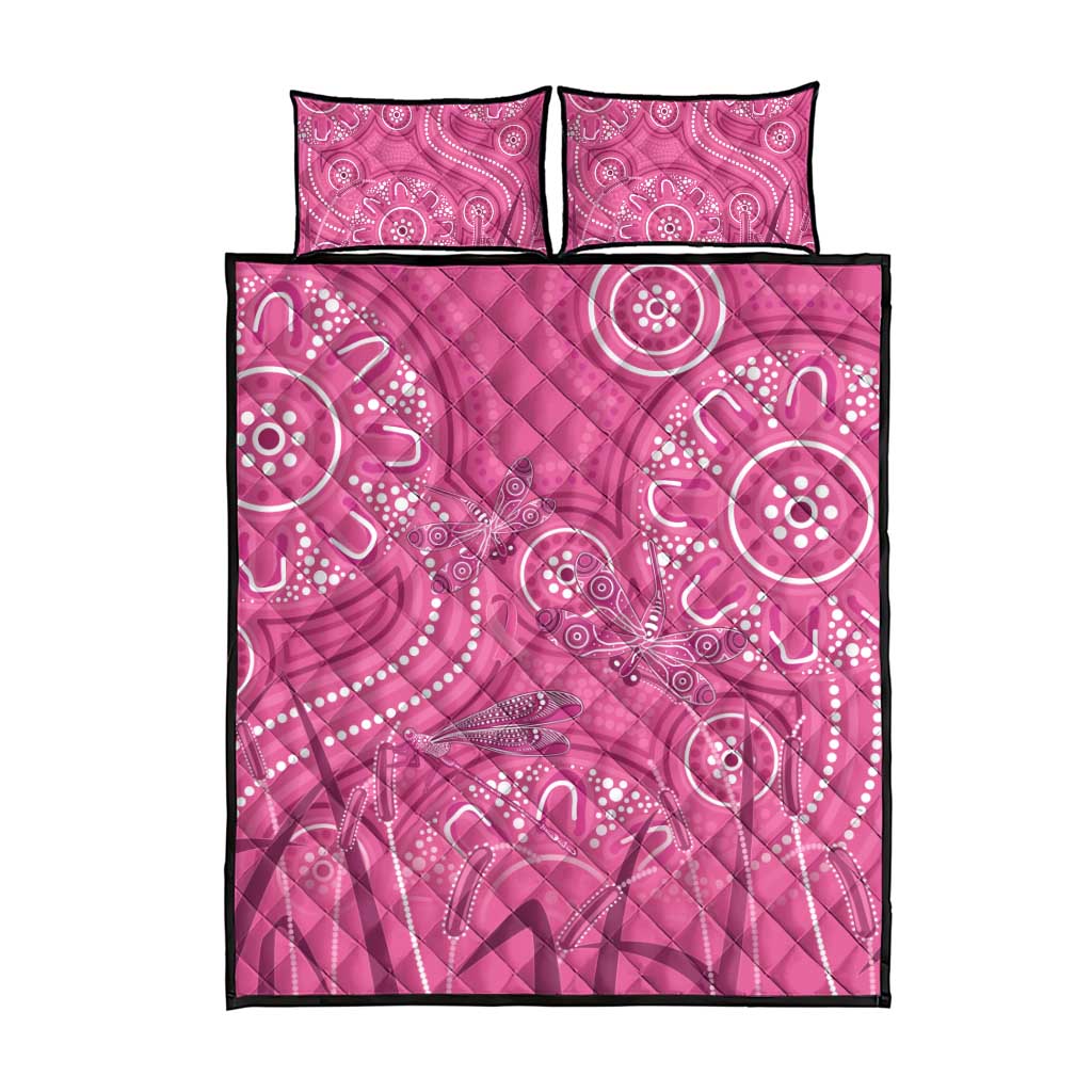 Australia Indigenous Pink Month Quilt Bed Set Breast Cancer Aboriginal Dragonflies Ribbon - Aussie Hoodie