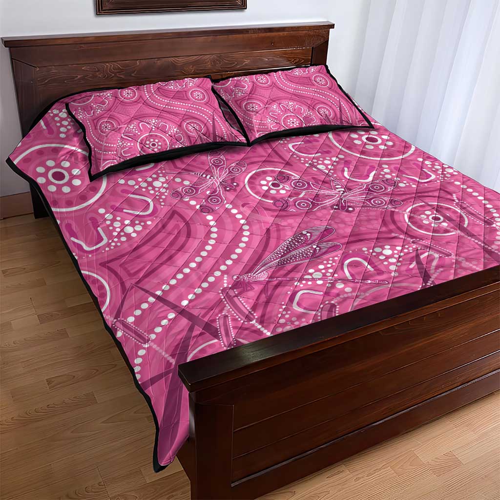 Australia Indigenous Pink Month Quilt Bed Set Breast Cancer Aboriginal Dragonflies Ribbon - Aussie Hoodie