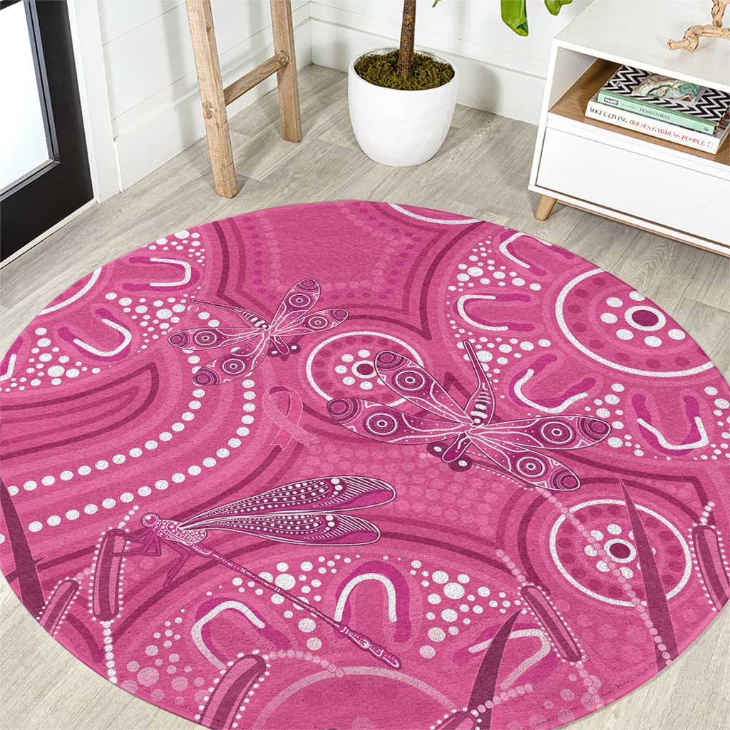Australia Indigenous Pink Month Round Carpet Breast Cancer Aboriginal Dragonflies Ribbon - Aussie Hoodie