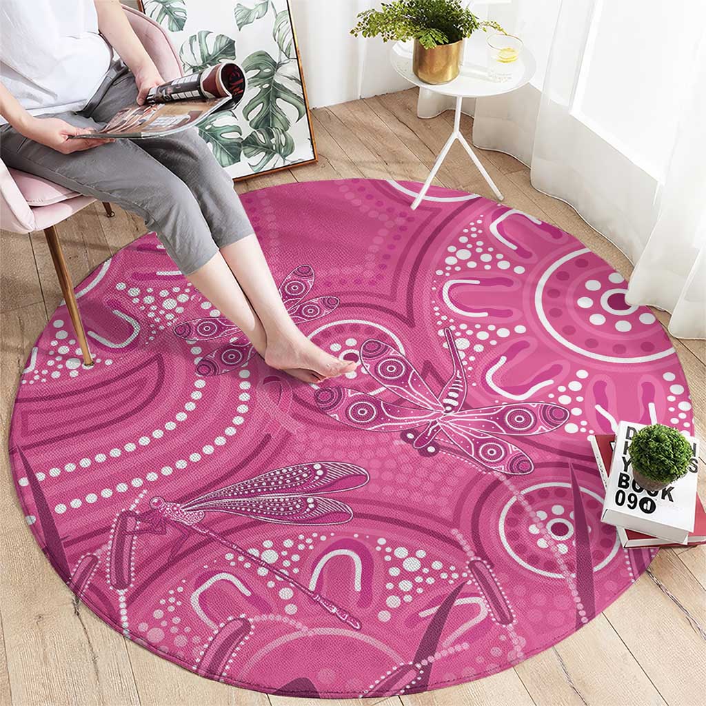 Australia Indigenous Pink Month Round Carpet Breast Cancer Aboriginal Dragonflies Ribbon - Aussie Hoodie
