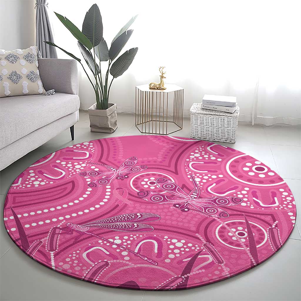 Australia Indigenous Pink Month Round Carpet Breast Cancer Aboriginal Dragonflies Ribbon - Aussie Hoodie